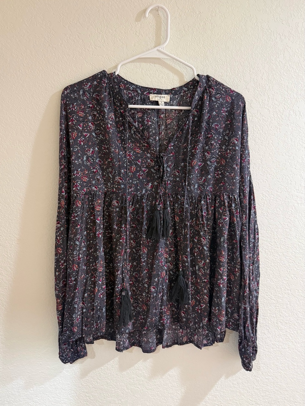 Umgee Floral Tassel Tunic with Pink Accents